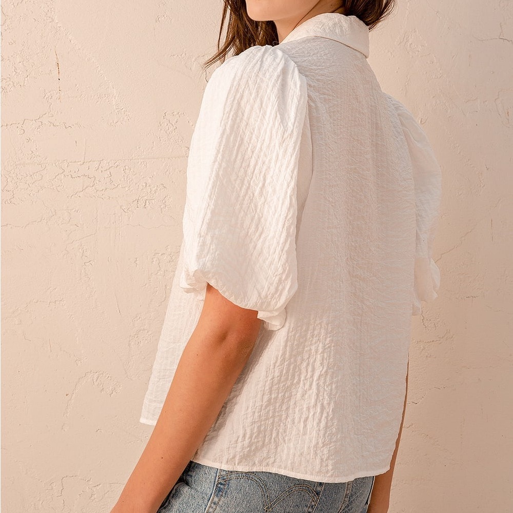Lulus White Puff-Sleeve Button Up - Picture 3 of 5